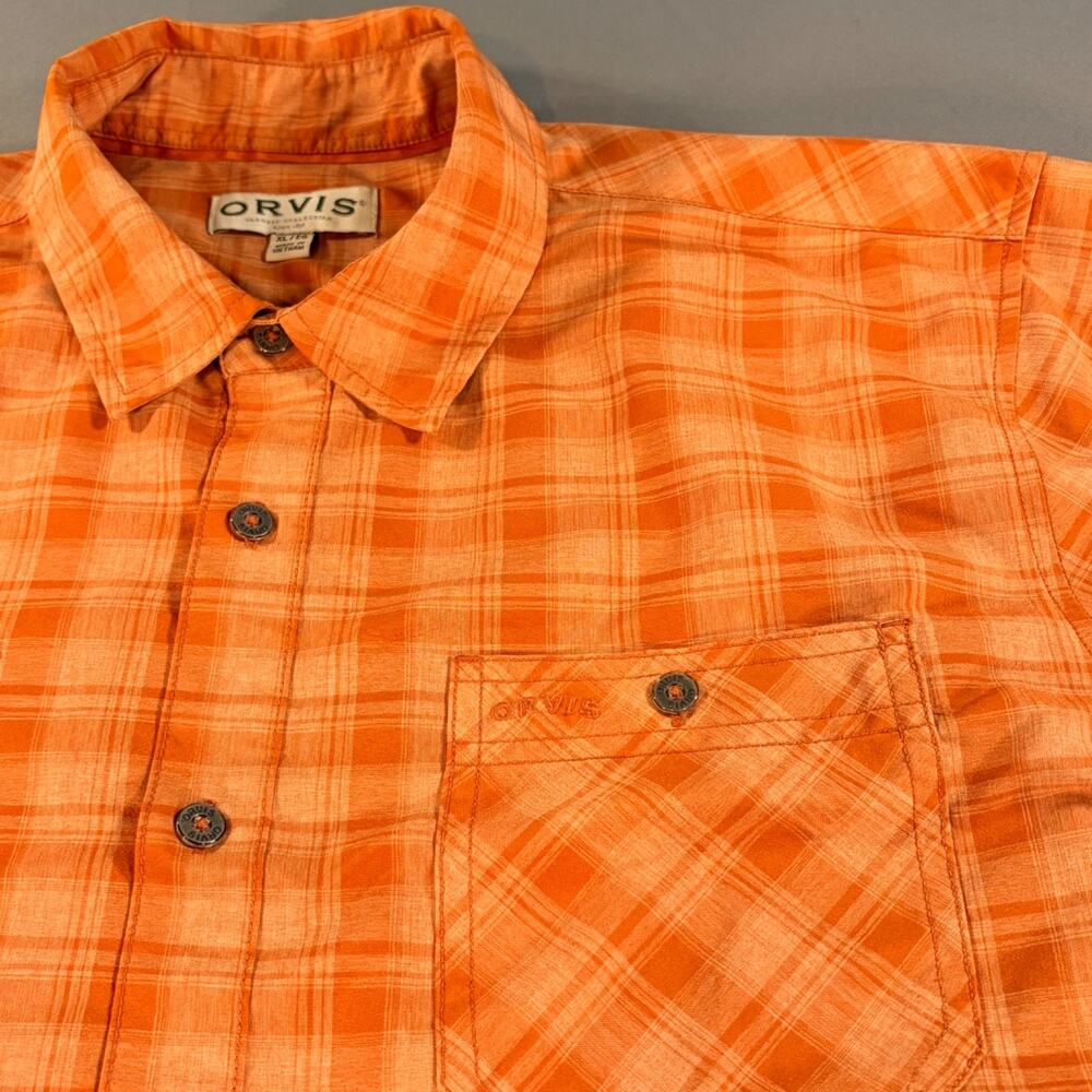 Orvis Tech Mens XL Button Up Short Sleeve Orange Fishing Casual Performance
